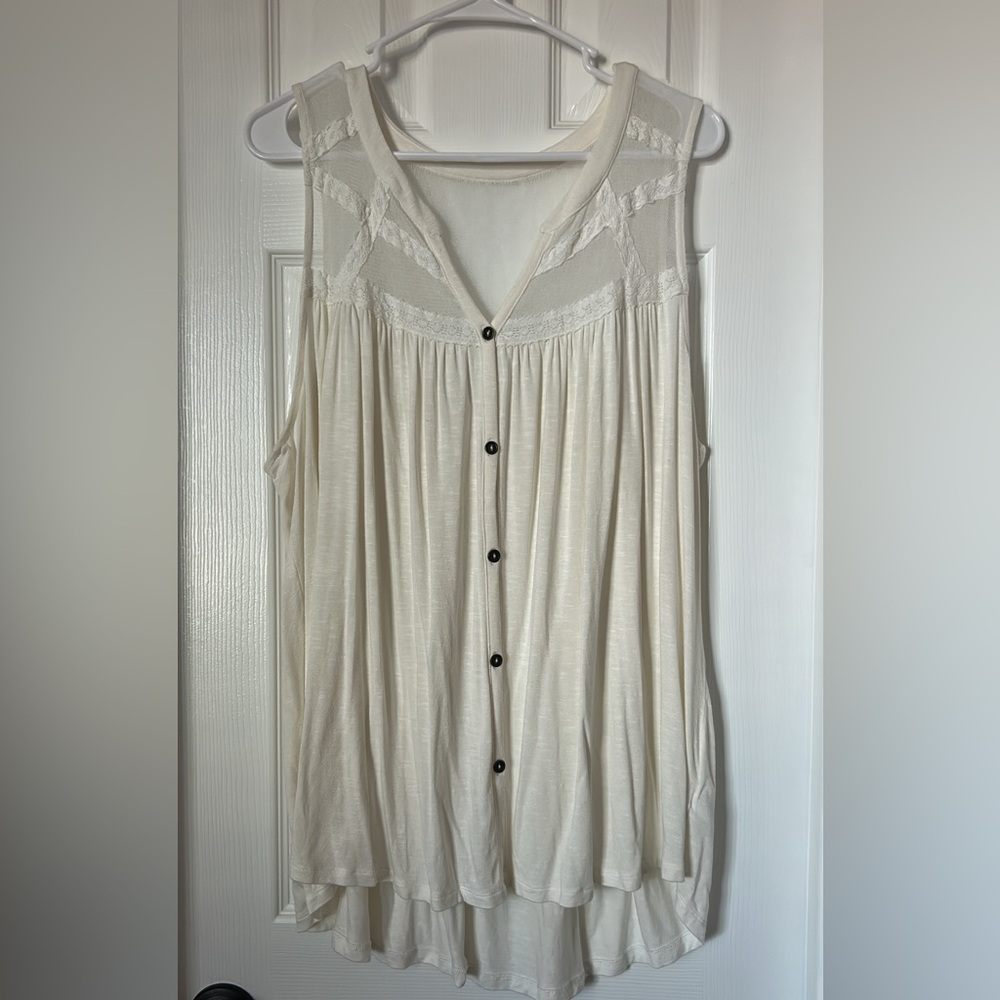 Cream Button-Down Sleeveless Top